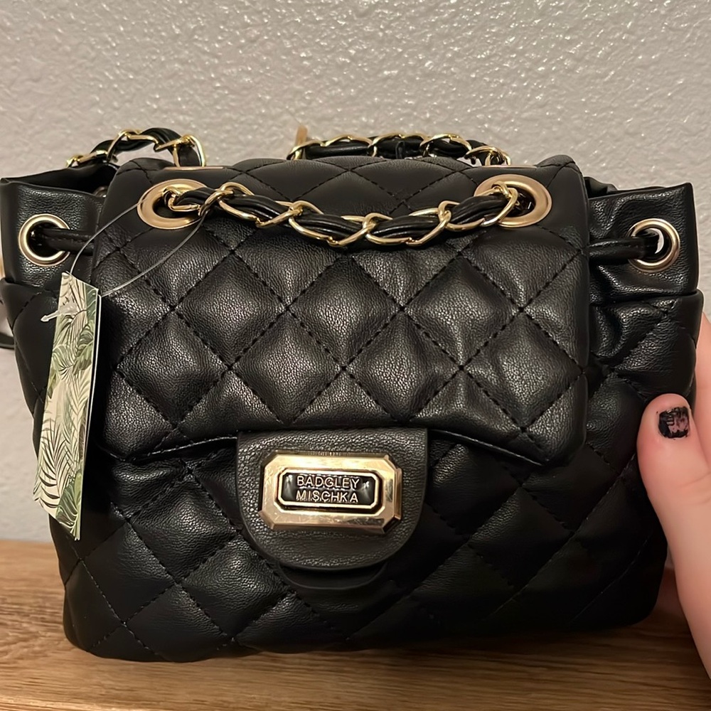Badgley Mischka black Quilted Leather Handbag